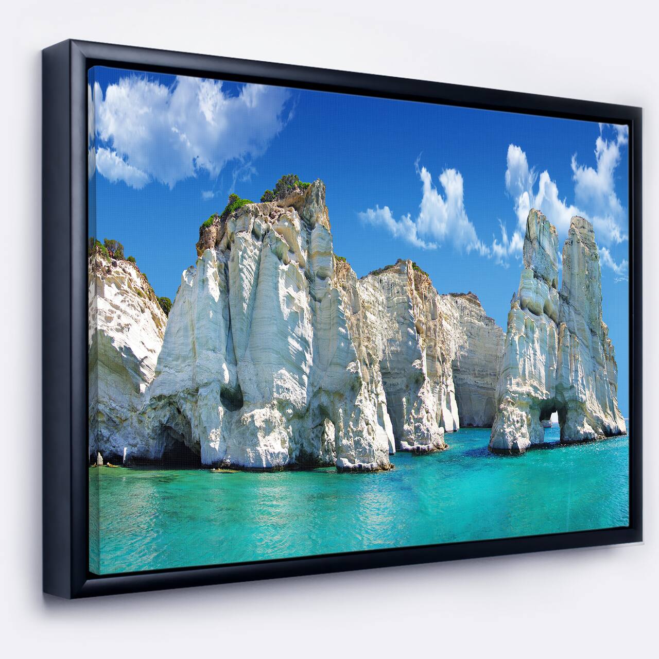 Designart - Greek Holidays - Cityscape Photo Canvas Art Print in Black Frame